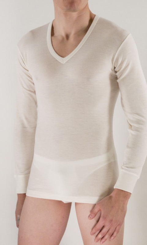 V-neck long sleeves interlock wool and silk